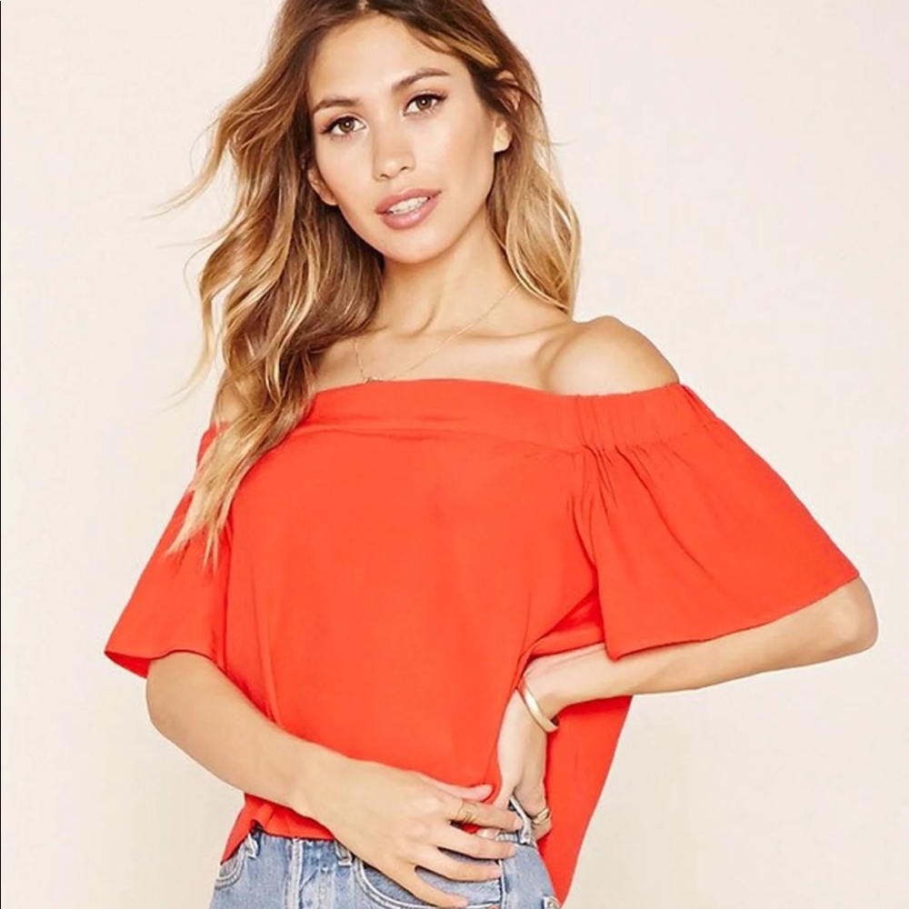 F21 Orange Off the Shoulder